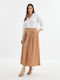 Mat Fashion High Waist Midi Skirt in Beige color