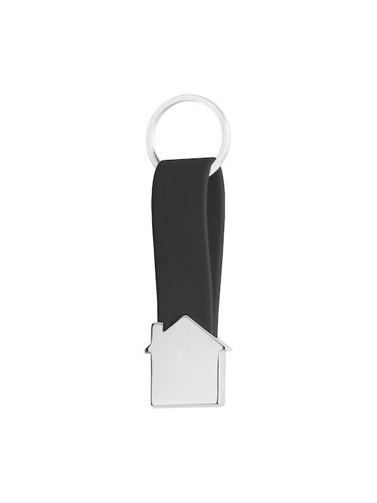 Metal House Keychain with Leather Code St-an-5640 - Black