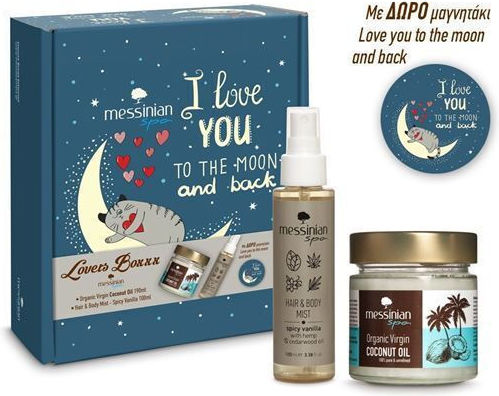 Messinian Spa Кутия за Красота Любители Кокосово Масло 190ml & Спрей за Коса и Тяло Пикантна Ванилия 100ml