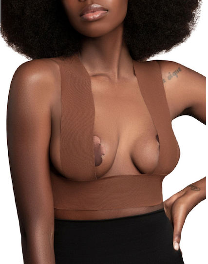 Bye Bra Körperklebeband 5m x 6,5 cm + 3 Paar Satin-Nippelabdeckungen Dunkelbraun