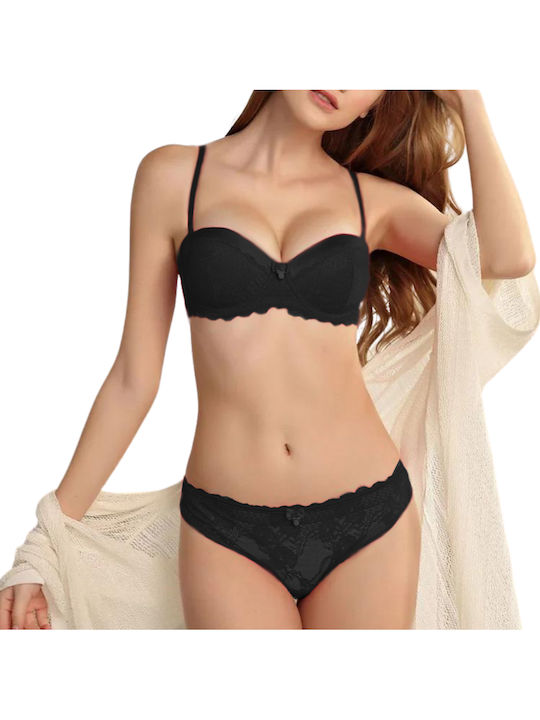 Camelia Lingerie Set with Padded Bra with Floral Lace, Underwire, and Satin Detail with Panty