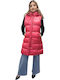 Women's Long Puffer Jacket for Winter with Hood Red