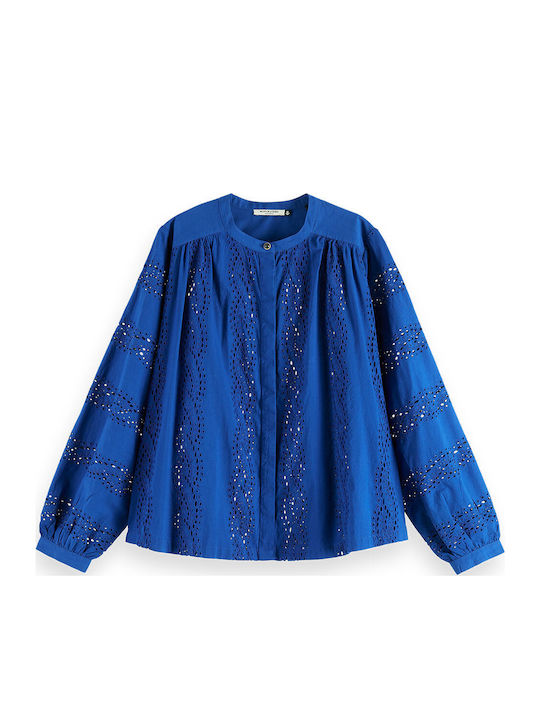 Anglaise Langärmelig Damen Hemd Blau