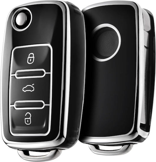 Car Key Cover Case made of with 3 Buttons for Seat / Skoda / VW in Black Color