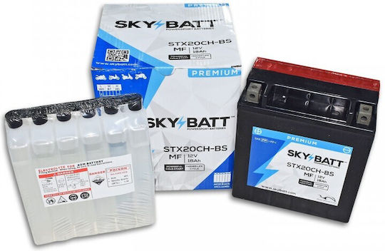 Skybatt Motorradbatterie YTX20CH-BS mit Kapazität 18Ah