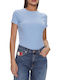 Tommy Hilfiger Women's Summer Blouse Short Sleeve Light Blue