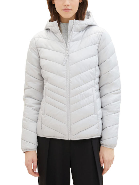 Tom Tailor Women's Short Puffer Jacket for Winter with Hood Gray