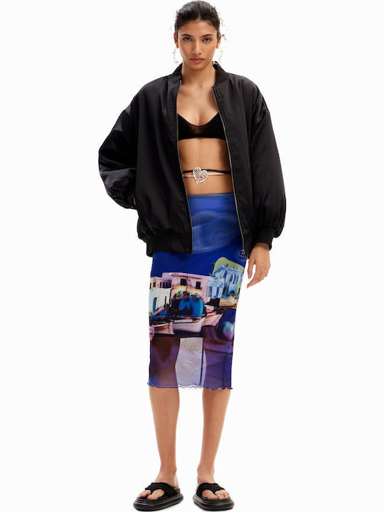 Fal High-waisted Midi Skirt with Tulle Blue