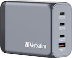 Verbatim Φορτιστής Χωρίς Καλώδιο GaN με Θύρα USB-A και 3 Θύρες USB-C Power Delivery / Quick Charge 3.0 Γκρι (GNC-240)