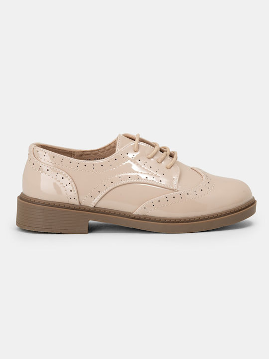 Bozikis Women's Patent Leather Oxford Shoes Beige