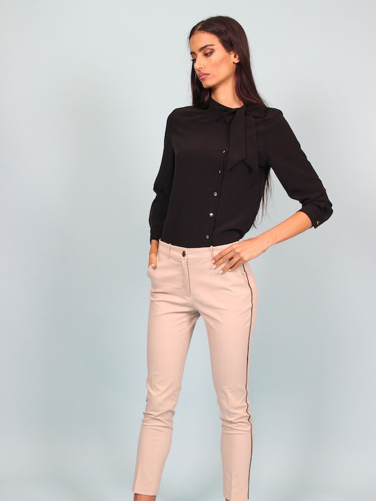 Women's Fabric Pattern Beige Trousers