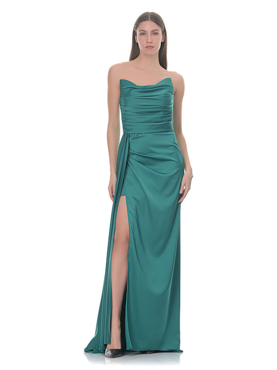 Farmaki Maxi Rochie Satin Drapat Verde