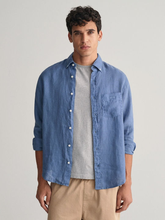 Gant Men's Shirt Long Sleeve Linen Blue