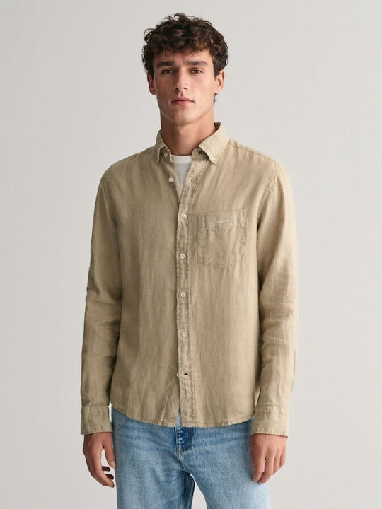 Gant Long-sleeved Linen Shirt Beige