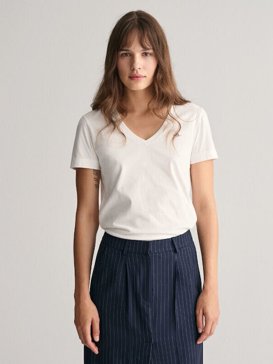 Gant Shield Women's T-shirt with V Neckline White