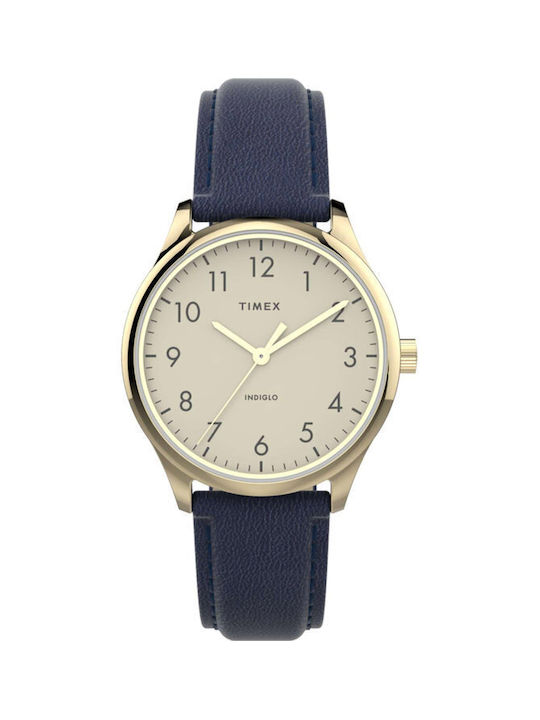 Timex Watch with Blue Leather Strap