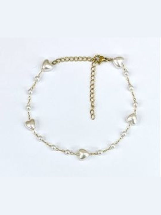 Kostibas Fashion Bracelet Anklet Chain made of Steel Gold Plated with Pearls