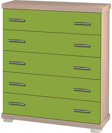 Comodă pentru copii Oak-Light Green cu 5 sertare 80x44x89buc