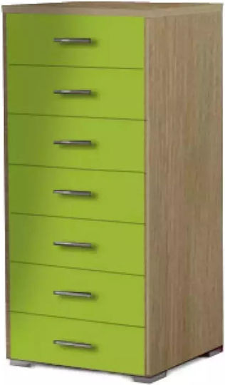 Kids Chest of Drawers Oak-Light Green with 7 Drawers 60x45x122cm