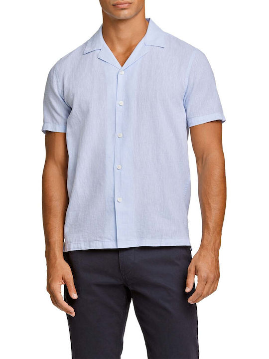 Lindbergh Men's Shirt Short Sleeve Linen Light Blue