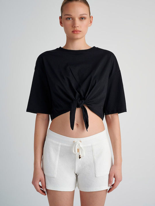 SugarFree Women's Summer Blouse Cotton Short Sleeve Black