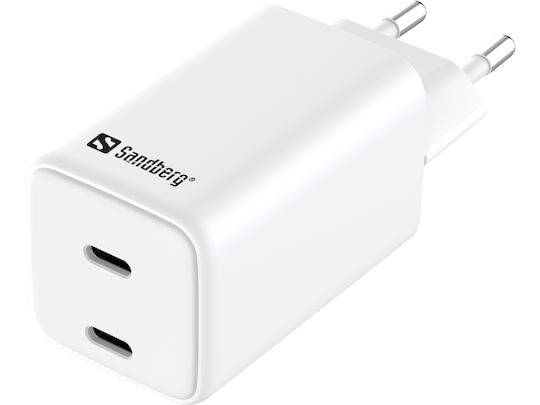 Sandberg Φορτιστής Χωρίς Καλώδιο με 2 Θύρες USB-C 65W Power Delivery Λευκός (441-56)