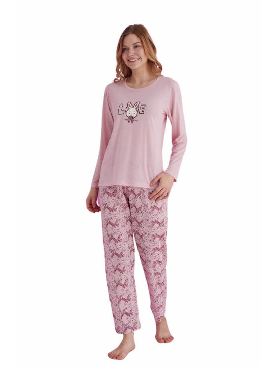 Lindros Winter Women's Pyjama Set Cotton Rose