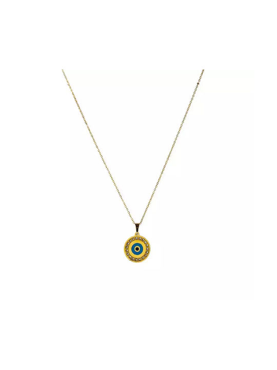 Necklace Round Blue Eye Necklace with Strass