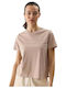 4F Damen Sportliche Bluse Kurzärmelig Beige