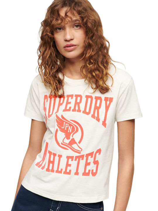 Superdry Γυναικεία Καλοκαιρινή Μπλούζα Κοντομάνικη Λευκή