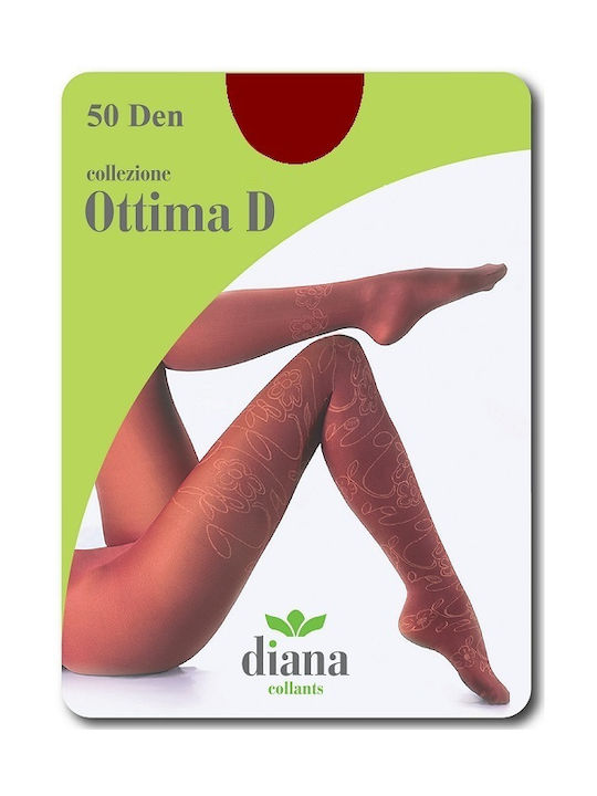 Diana Women's Pantyhose Opaque 50 Den BORDO with Print