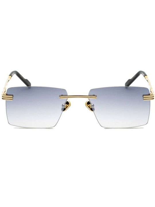 Bust Out Travis Angle Sunglasses with Gold Metal Frame and Blue Gradient Mirror Lens 81821
