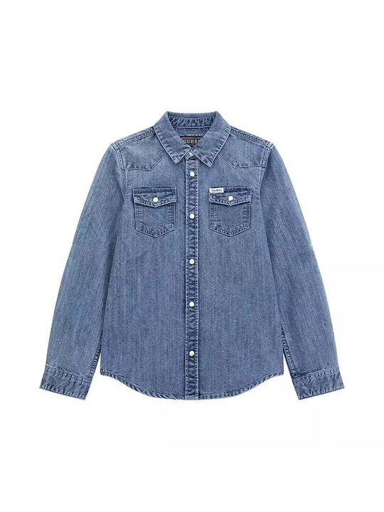 Guess Cămașă pentru copii Cu mânecă lungă Denim Albastru