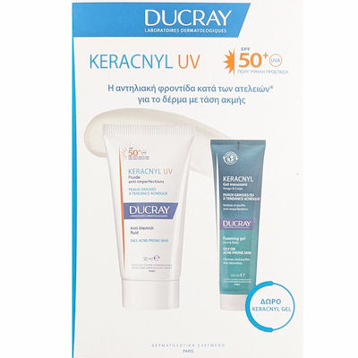Ducray Promo Keracnyl Uv Anti-blemish Face Fluid Spf50+, 50ml & Gift Gel spumant față - corp 100ml
