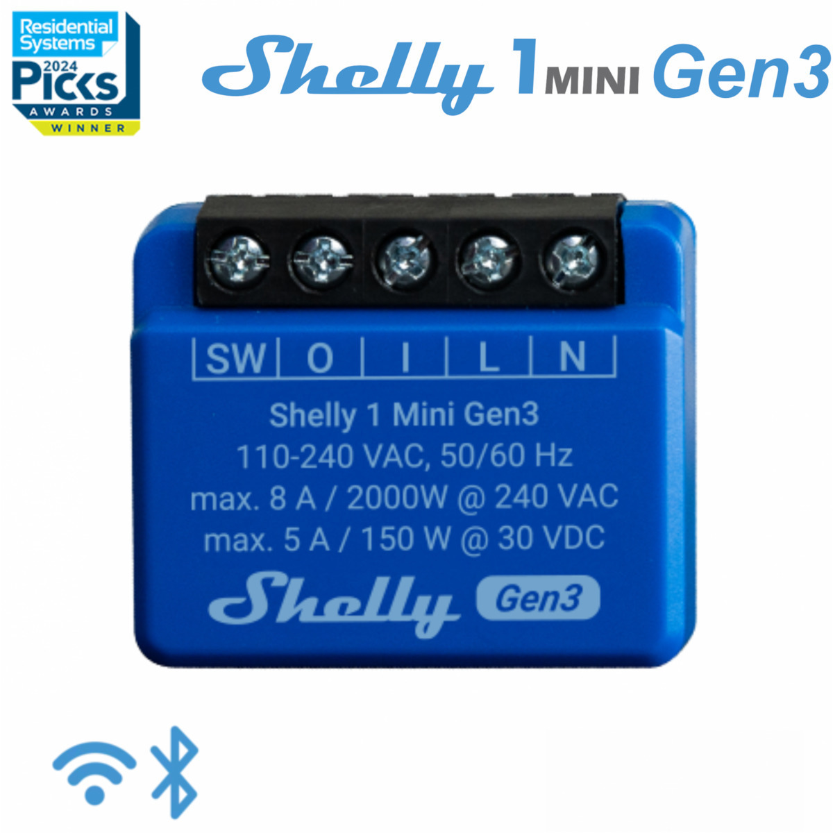 Shelly 1 Mini Gen 3 Smart Switch 1 Καναλιού Wi-Fi & Bluetooth 8A