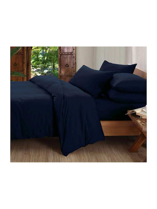 MayHome Sheet Sets Double with Elastic 140x200+25cm. Dark Blue 4pcs