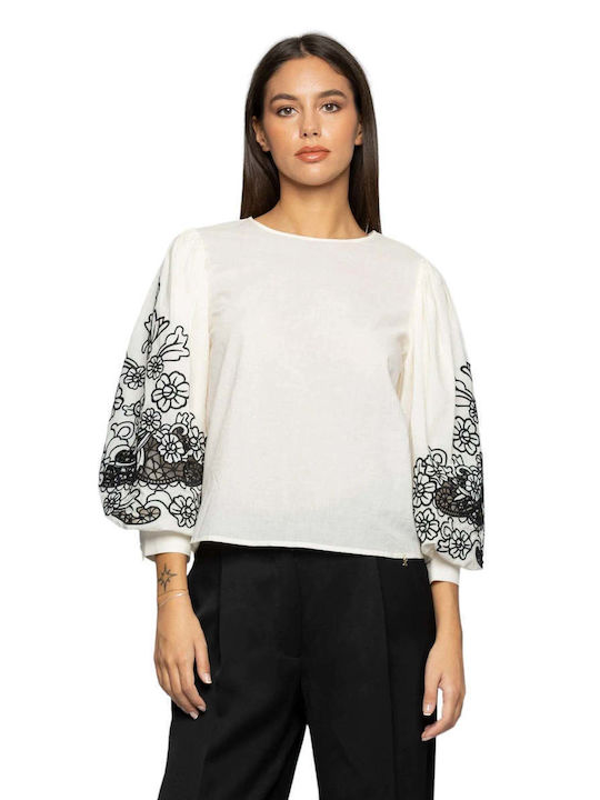 kocca Women's Summer Blouse with 3/4 Sleeve Floral White
