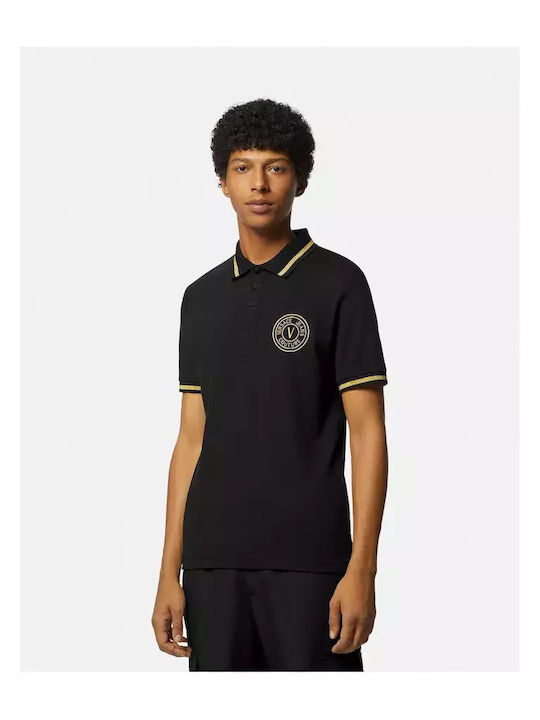 Versace Ανδρικό T-shirt Κοντομάνικο Polo Μαύρο