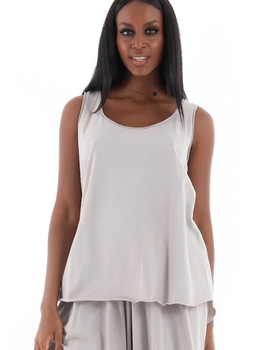 Collectiva Noir Damen Sommerliche Bluse Ärmellos Gray