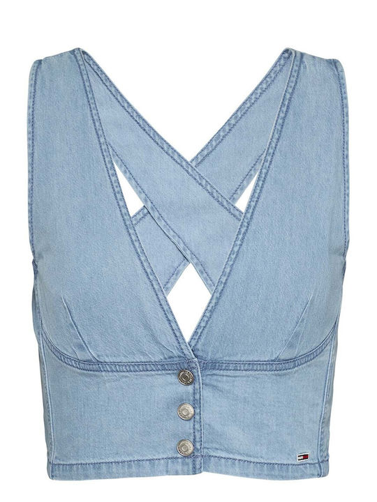 Tommy Hilfiger Women's Summer Blouse Cotton with Straps & V Neck Blue