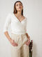 Enzzo Women's Summer Blouse Long Sleeve with V Neckline White