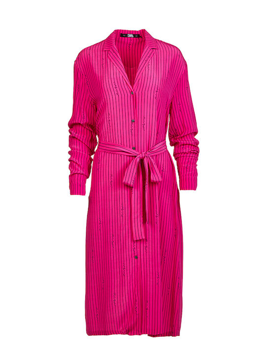 Karl Lagerfeld Midi Βραδινό Φόρεμα Σεμιζιέ Φούξια