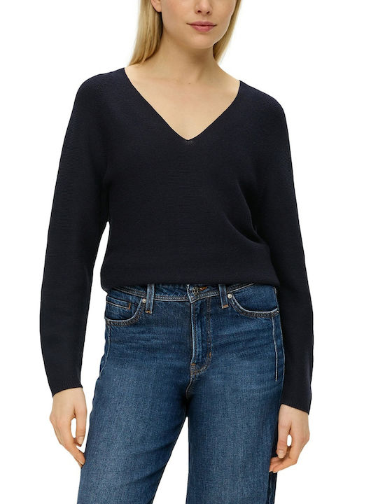 S.Oliver Women's Long Sleeve Sweater with V Neckline Black
