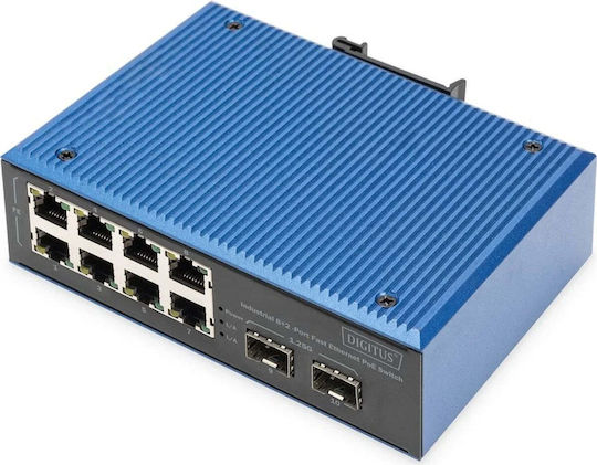 Digitus Unmanaged L2 PoE Switch with 8 Gigabit (1Gbps) Ethernet Ports and 2 SFP Ports