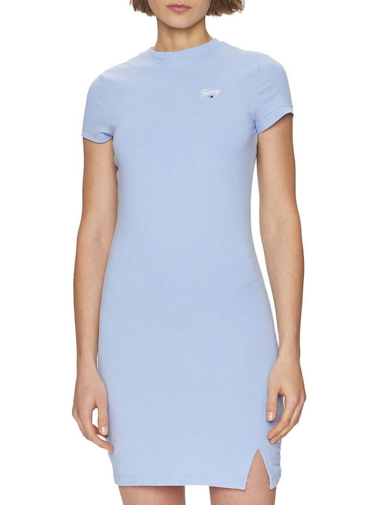 Tommy Hilfiger Mini Evening Dress with Slit Light Blue