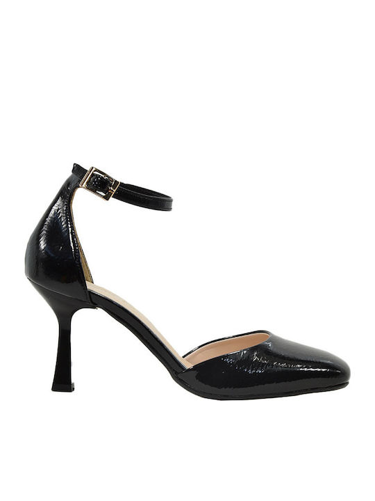 Patent Leather Black Heels with Strap