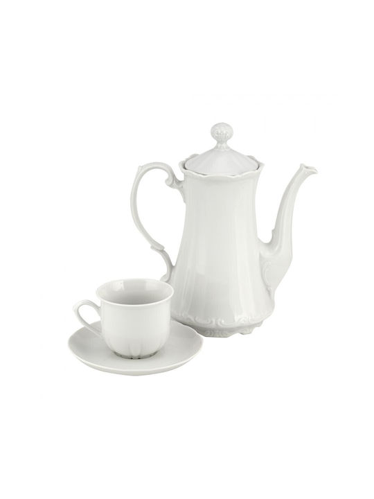 WM Collection Σετ Τσαγιού με Κούπα από Πορσελάνη Λευκή 1350ml 9τμχ