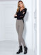 Women's Fabric Trousers with Elastic Checked Brown