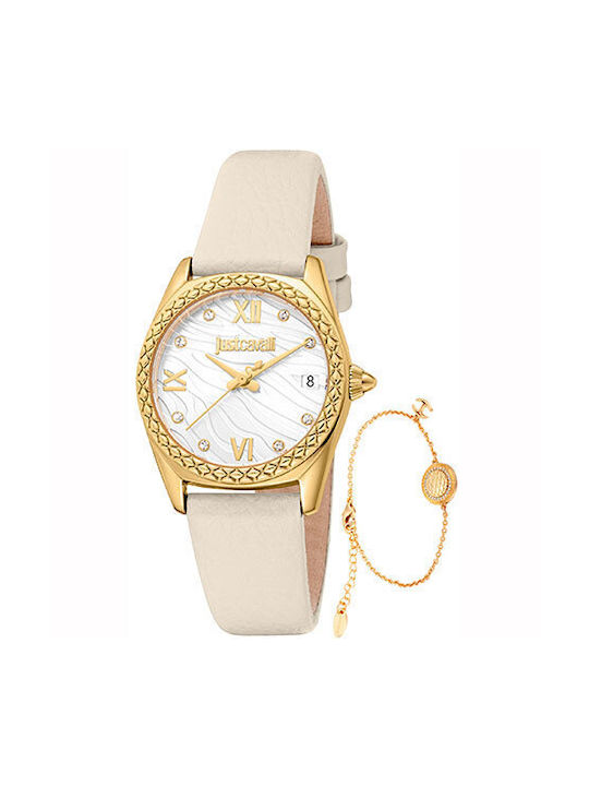 Just Cavalli Watch with Beige Leather Strap