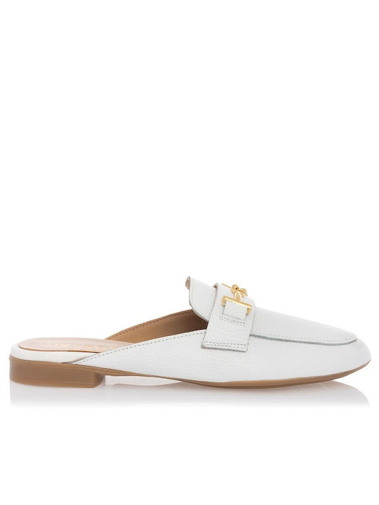 Sante Flat Leather Mules White